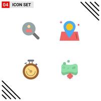 conjunto moderno de 4 iconos y símbolos planos, como el reloj de navegación, la gente, el mapa, el cronómetro, los elementos de diseño vectorial editables vector