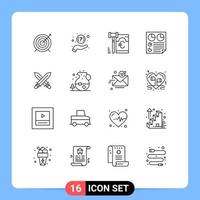 Universal Icon Symbols Group of 16 Modern Outlines of sword report gdpr page data Editable Vector Design Elements