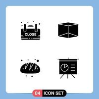 4 Universal Solid Glyph Signs Symbols of close bread advertisement product analytics Editable Vector Design Elements