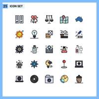25 Universal Filled line Flat Colors Set for Web and Mobile Applications location australian balanced pin location Editable Vector Design Elements