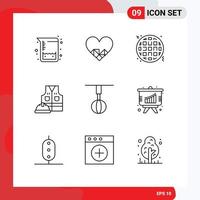 Pack of 9 Modern Outlines Signs and Symbols for Web Print Media such as house home food appliances labor Editable Vector Design Elements