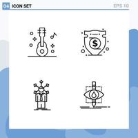 Group of 4 Modern Filledline Flat Colors Set for audio human party investment personality Editable Vector Design Elements