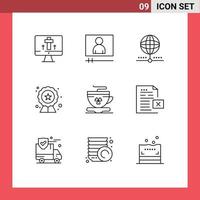 9 Thematic Vector Outlines and Editable Symbols of coffee rating connect badge quality Editable Vector Design Elements