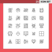 Set of 25 Modern UI Icons Symbols Signs for wall clock clock dessert marketing content Editable Vector Design Elements