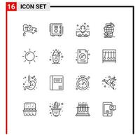 Pack of 16 Modern Outlines Signs and Symbols for Web Print Media such as day network accident internet connectivity Editable Vector Design Elements