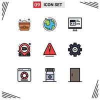 Modern Set of 9 Filledline Flat Colors and symbols such as pushpin movie app location error Editable Vector Design Elements