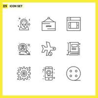 Set of 9 Modern UI Icons Symbols Signs for transport flight design cancel search Editable Vector Design Elements