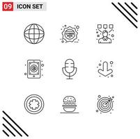 Mobile Interface Outline Set of 9 Pictograms of mobile inbox sale email designer Editable Vector Design Elements