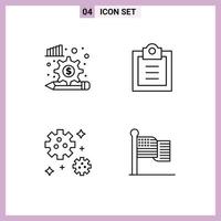 Pack of 4 Modern Filledline Flat Colors Signs and Symbols for Web Print Media such as analysis process space gear todo flag Editable Vector Design Elements