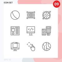 User Interface Pack of 9 Basic Outlines of development computer sport page develop Editable Vector Design Elements