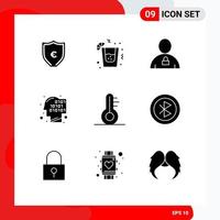 Pictogram Set of 9 Simple Solid Glyphs of thermometer recognition body human binary Editable Vector Design Elements