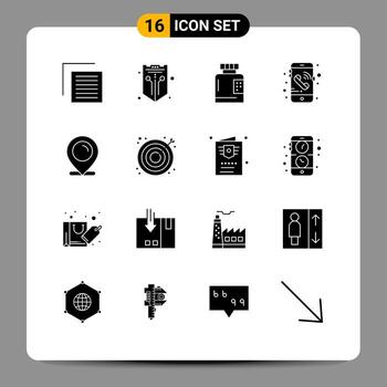 Modern Set of 16 Solid Glyphs Pictograph of location mobile web call form Editable Vector Design Elements
