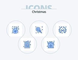paquete de iconos azul de navidad 5 diseño de iconos. decoración. arco. bolso. dulces dulces vector