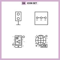 4 Universal Line Signs Symbols of devices share document speaker steps broadcasting Editable Vector Design Elements