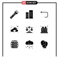 Mobile Interface Solid Glyph Set of 9 Pictograms of balance up district cloud loop arrow Editable Vector Design Elements