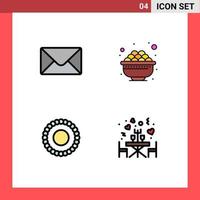 Set of 4 Modern UI Icons Symbols Signs for mail dinner eat bracelet romantic Editable Vector Design Elements