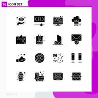 Modern Set of 16 Solid Glyphs and symbols such as cash cloud analysis file photo Editable Vector Design Elements