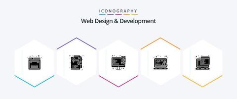 Web Design And Development 25 Glyph icon pack including javascript. error. responsive. web. design vector