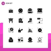 Pack of 16 Modern Solid Glyphs Signs and Symbols for Web Print Media such as performance debut ring cinema monoblock Editable Vector Design Elements