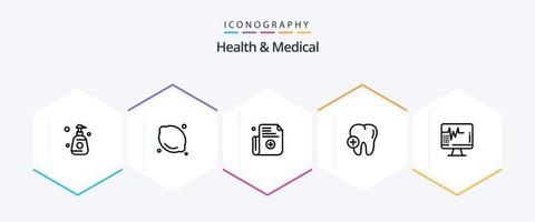 Paquete de iconos de 25 líneas de salud y medicina, incluido médico. latido del corazón. formulario. corazón. médico vector