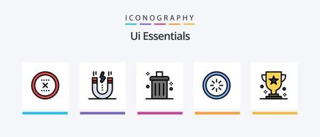 Ui Essentials Line Filled 5 Icon Pack Including documents. copy. interface. setting. gear. Creative Icons Design vector