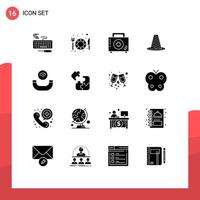 16 User Interface Solid Glyph Pack of modern Signs and Symbols of warning roadblock box road cone Editable Vector Design Elements