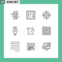 Set of 9 Vector Outlines on Grid for arrow holiday business camping location Editable Vector Design Elements