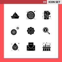 Solid Glyph Pack of 9 Universal Symbols of basic wheel world wide tires receiver Editable Vector Design Elements