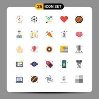 25 Universal Flat Color Signs Symbols of ball favorite development like heart Editable Vector Design Elements