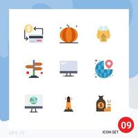Group of 9 Modern Flat Colors Set for computer navigation thanksgiving directions programming Editable Vector Design Elements