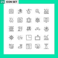 Mobile Interface Line Set of 25 Pictograms of fitness search world people find Editable Vector Design Elements