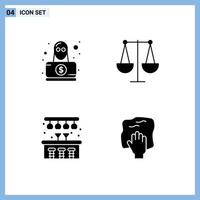 Mobile Interface Solid Glyph Set of 4 Pictograms of detective life robbery finance cleaning Editable Vector Design Elements