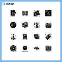 Modern Set of 16 Solid Glyphs and symbols such as arrows web music security play Editable Vector Design Elements