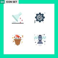 Group of 4 Modern Flat Icons Set for chemical flask love sample flask gear romance Editable Vector Design Elements