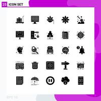 Pack of 25 Modern Solid Glyphs Signs and Symbols for Web Print Media such as farming agriculture flower cogs gear Editable Vector Design Elements