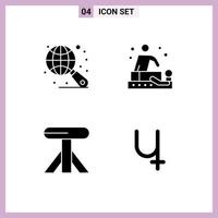 Set of 4 Commercial Solid Glyphs pack for globe table massage wellness coin Editable Vector Design Elements