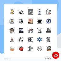 paquete de 25 modernos signos y símbolos de colores planos de línea rellena para medios de impresión web, como matraces de página web de laboratorio digital, elementos de diseño de vectores editables de energía