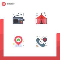 Set of 4 Vector Flat Icons on Grid for radio location technology entertainment pin Editable Vector Design Elements