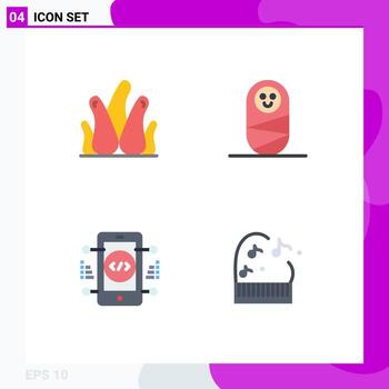 paquete de 4 signos y símbolos de iconos planos modernos para medios de impresión web, como plantas de aloe, plantas suculentas web, codificación de música, elementos de diseño de vectores editables