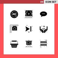 Editable Vector Line Pack of 9 Simple Solid Glyphs of forward sign performance house comment Editable Vector Design Elements