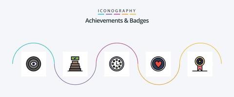 Achievements and Badges Line Filled Flat 5 Icon Pack Including ribbon. badges. award. wreath. award vector