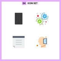 Editable Vector Line Pack of 4 Simple Flat Icons of control mind gear note thinking Editable Vector Design Elements