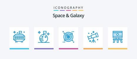 paquete de iconos space and galaxy blue 5 que incluye . espacio. espacio. ciencia. átomo. diseño de iconos creativos vector