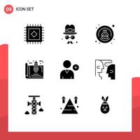Modern Set of 9 Solid Glyphs and symbols such as user follow order plan estate Editable Vector Design Elements