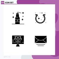 Set of 4 Vector Solid Glyphs on Grid for bomb digital law online weapons fortune tecnology Editable Vector Design Elements