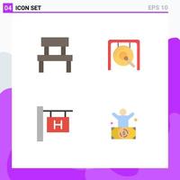 Universal Icon Symbols Group of 4 Modern Flat Icons of bench hotel sign interior music vacation Editable Vector Design Elements