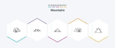 paquete de iconos de 25 líneas de montañas que incluye colina. montaña. naturaleza. escena. naturaleza vector