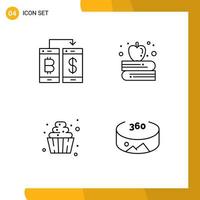 Universal Icon Symbols Group of 4 Modern Filledline Flat Colors of cashless food transection apple on book sweets Editable Vector Design Elements