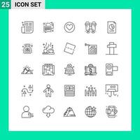 Group of 25 Lines Signs and Symbols for economy data love travel binoculars Editable Vector Design Elements