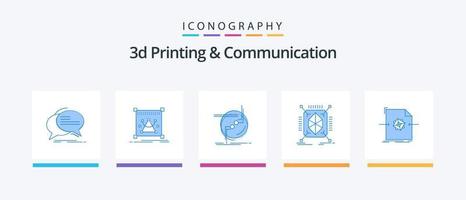 Paquete de 5 iconos azules de impresión y comunicación 3d que incluye rápido. objeto. objeto. cable. conexión. diseño de iconos creativos vector